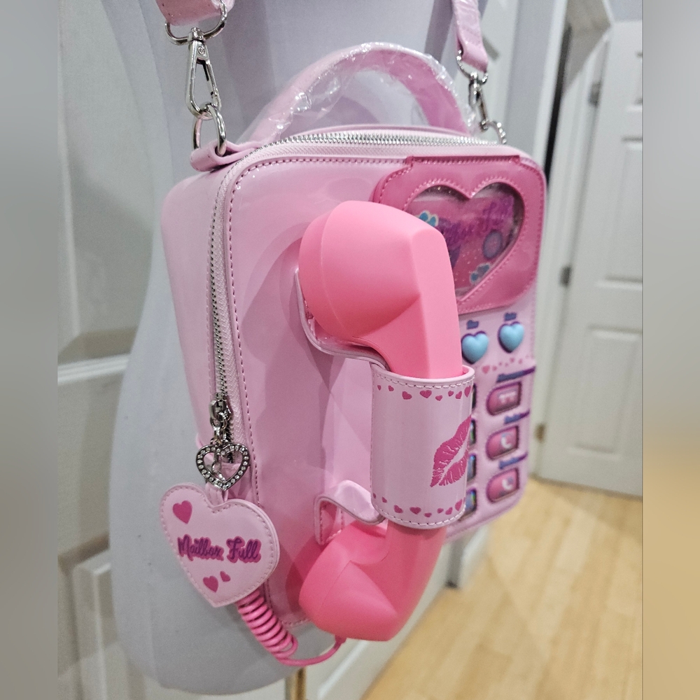 Unique Fun Dolls Kill Sugar Thrillz Pink Phone Love Line Crossbody Bag Purse - Picture 8 of 16